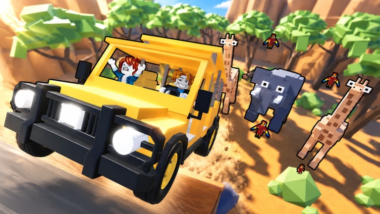 Film-Animals-Safari-Crew auf Roblox filmt Wildtiere vom Bus aus